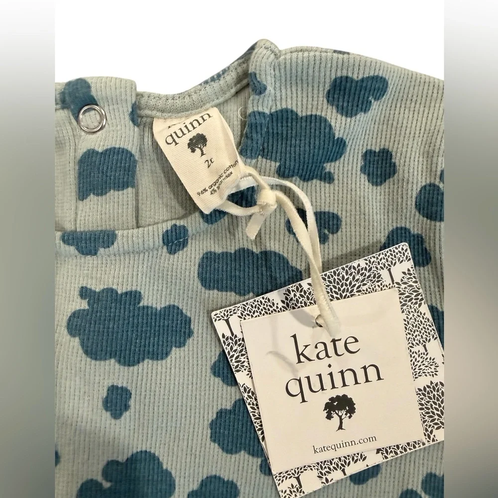 Kate Quinn Organic Cotton Cloud Scatter Long Sleeve Kanga Bubble Onesie. 2T, NWT